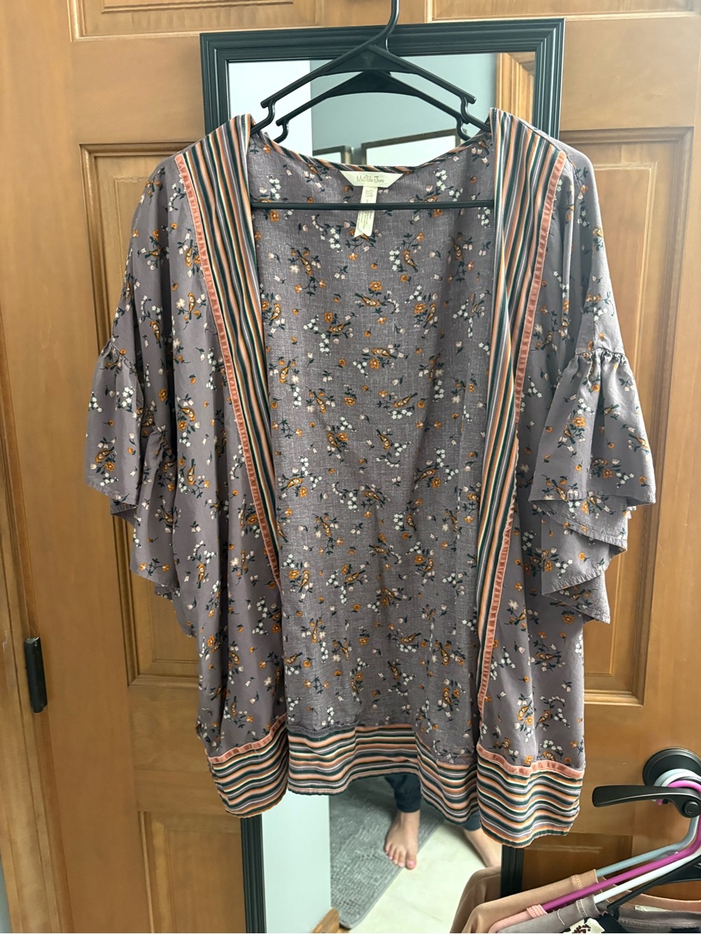 Matilda Jane Lavender Floral Ruffle Sleeve Kimono with Striped Trim